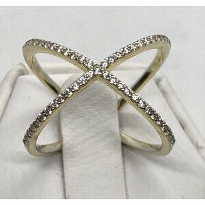 Cubic Zirconia CZ "X" Crisscross Ring Size‎ 6.75 Sterling 925 Silver 2.7g Dainty
